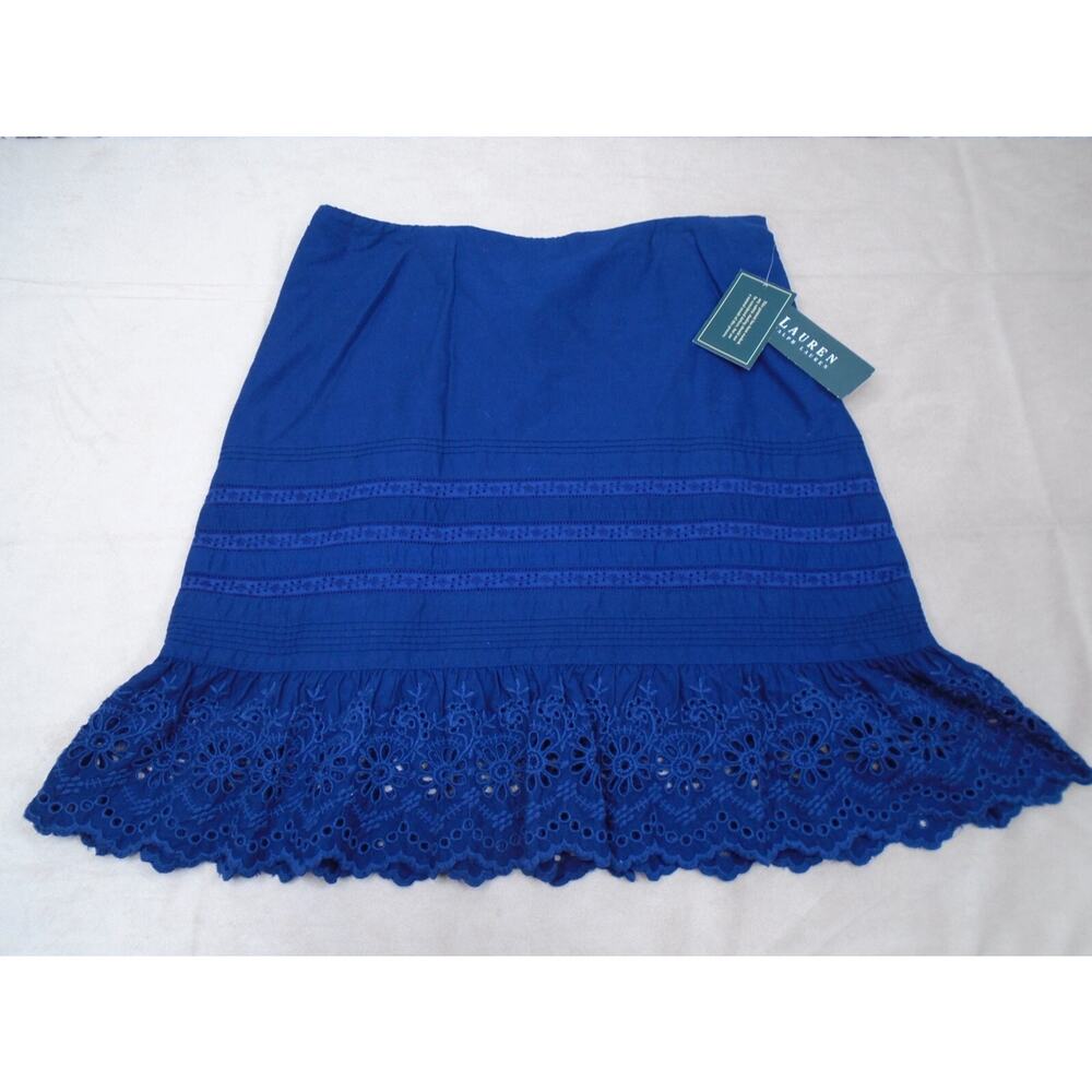 Lauren Ralph Lauren Skirt Navy Blue Crochet Lace Trim Size 12 Cotton NWT!